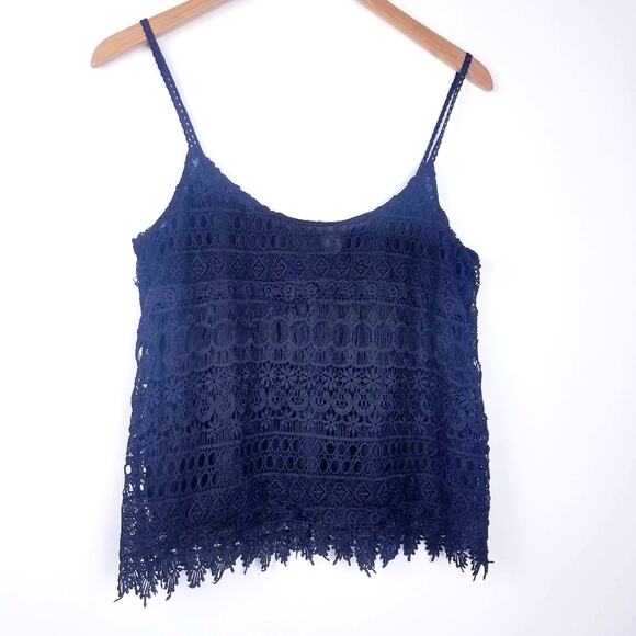 Black Lace Embroidered Tank Top Medium - Picture 2 of 6